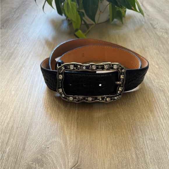 Silvano Biagini Black Rhinestone Alligator Leather Belt - Picture 1 of 7